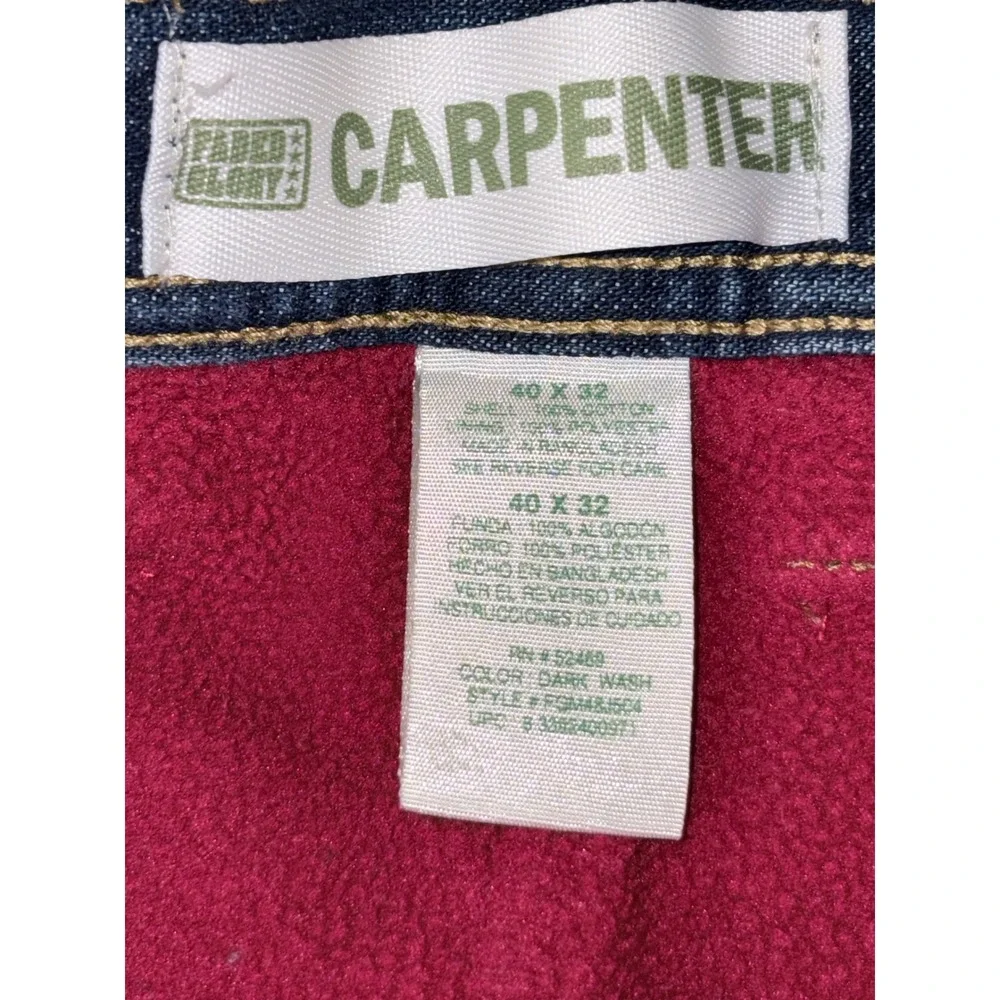 Faded Glory Mens Fleece Lined Carpenter Jeans Blue Denim Work Pants 40x29 VTG